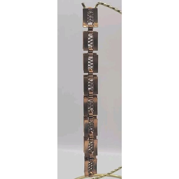 Renior Copper Rectangular Reticulated Link 15" Choker Necklace & Earring Set VTG - Picture 6 of 15